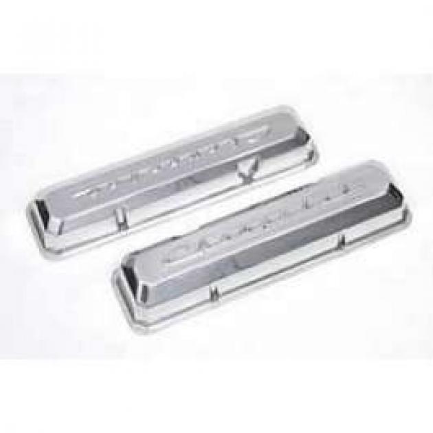 Chevy Aluminum Valve Covers, Polished, With Chevrolet Script, Small Block, 1955-1957