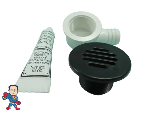 Black Low-Profile Hot Tub Bottom Drain Kit – 3/4″ Barb, 1-15/16″ Face with Silicone
