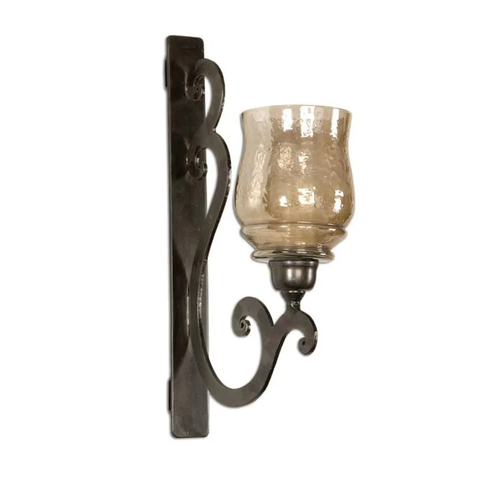 Pack of 2 Antiqued Bronze Candle Holder Wall Sconces with Candles 17″