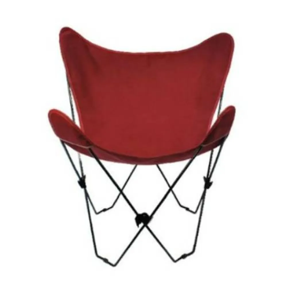 35″ Retro Style Outdoor Patio Butterfly Chair with Burgundy Cotton Duck Fabric Cover