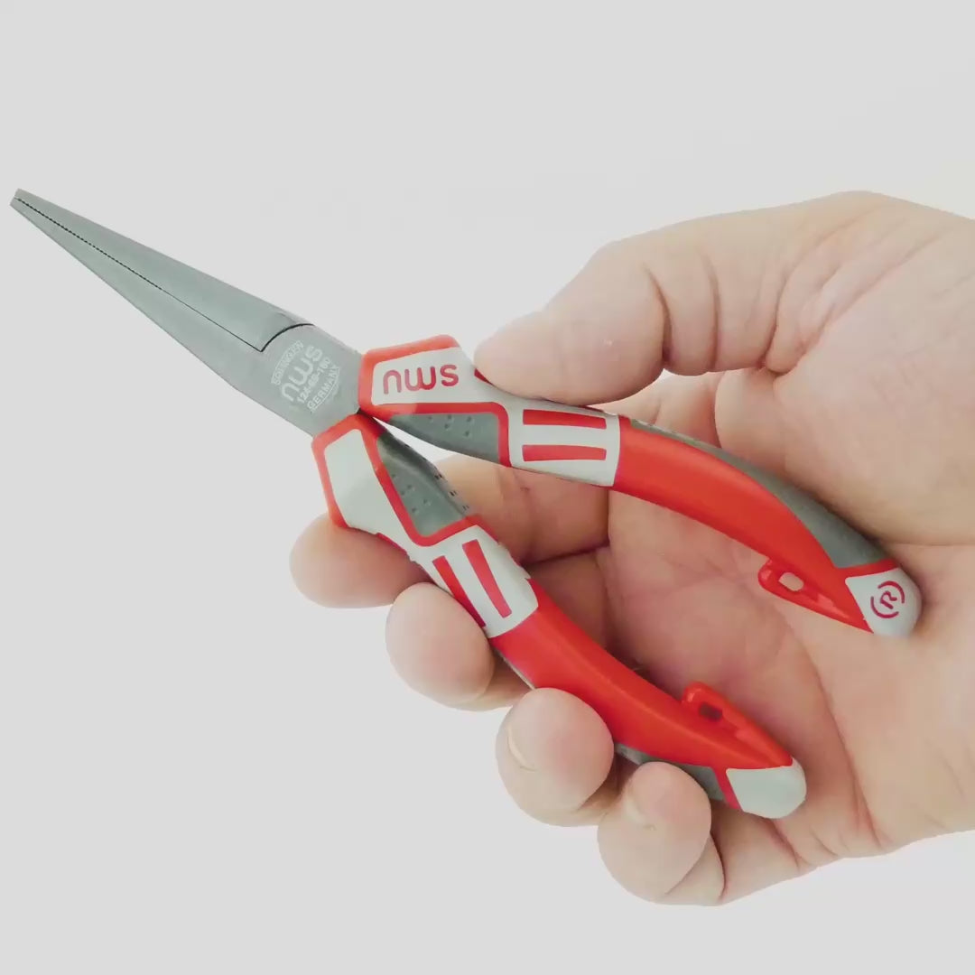 NWS 6.25" Long Flat Nose Pliers - TitanFinish - SoftGripp, Tethered Attachment