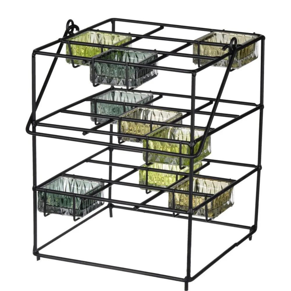 9.5″ Black and Green Geometric Three Tier Candle Stand