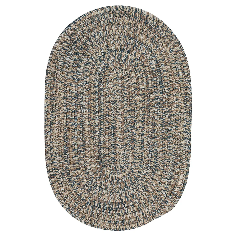 2′ x 4′ Navy Blue and Tan Brown All Purpose Handmade Reversible Oval Mudroom Area Throw Rug