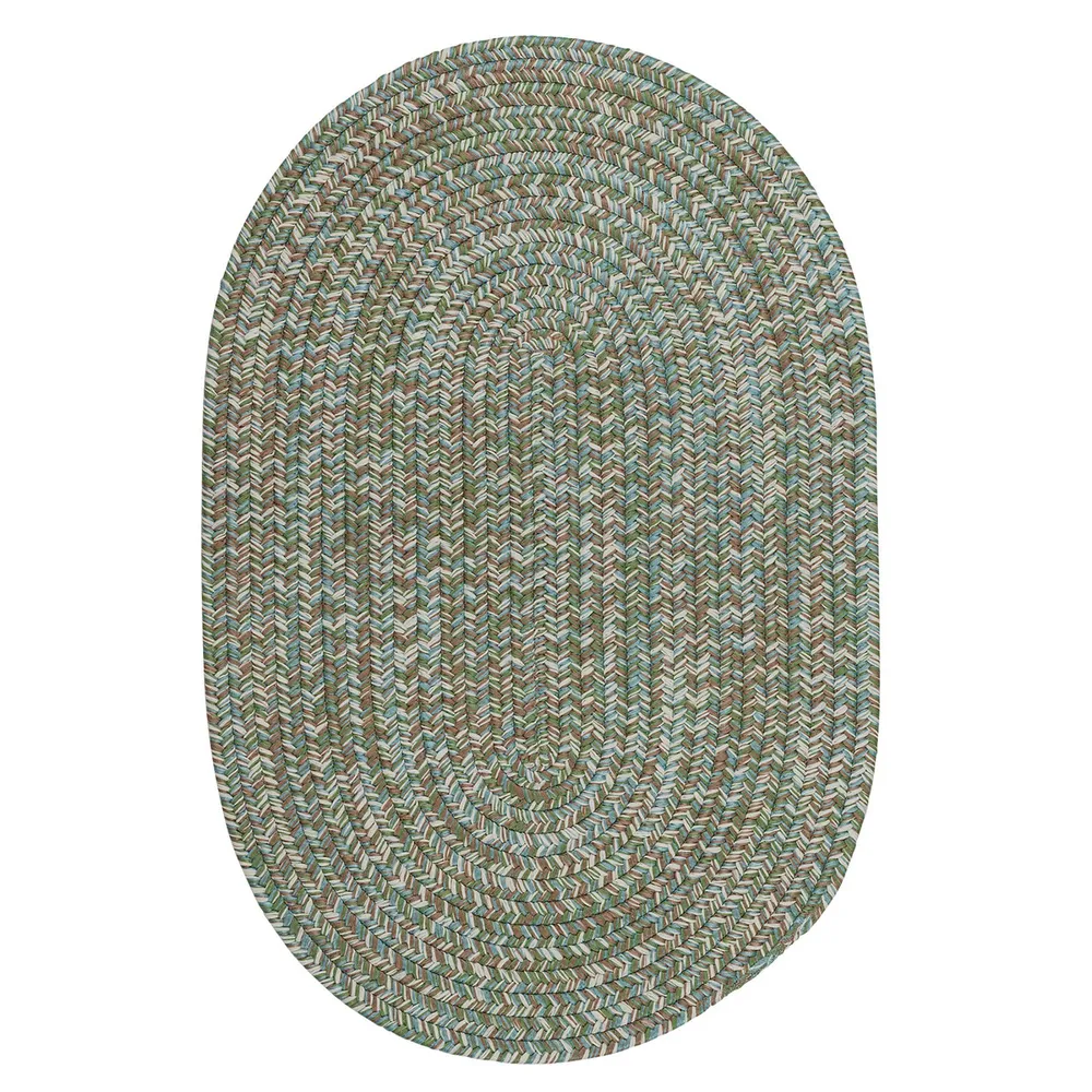 12′ x 16′ Blue and White Tweed All Purpose Handcrafted Reversible Oval Outdoor Area Throw Rug