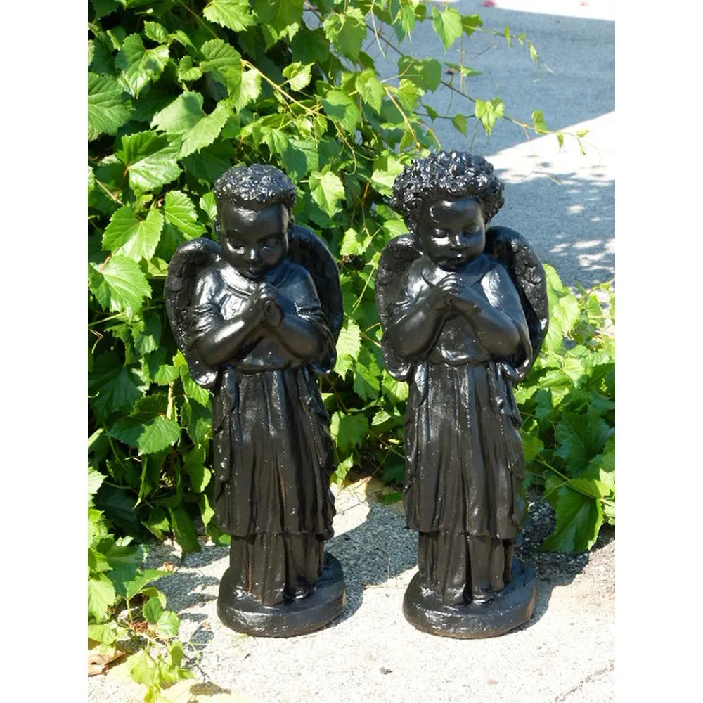 25″ Saddle Stone Finished Curly Hair Angel Girl Outdoor Statue – Timeless Elegance for Your Space