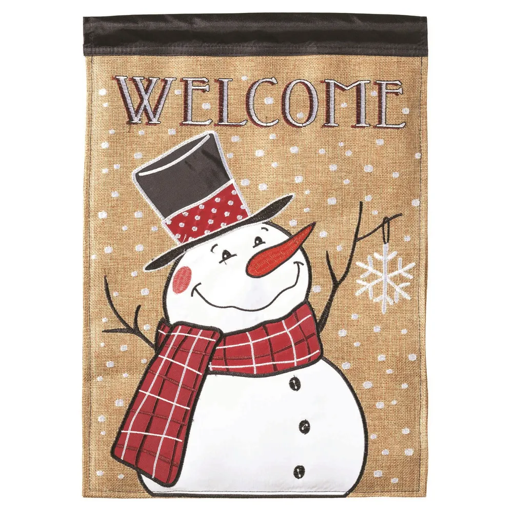 White and Red Welcome Snowman Garden Flag 13″ x 18″