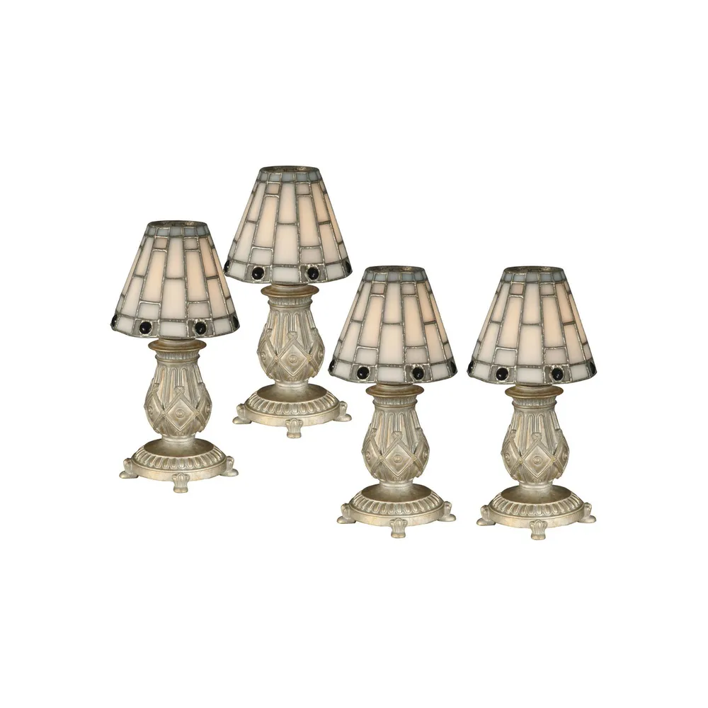 Set of 4 Rustic Silver and White Antique Finished Candle Holders 9″
