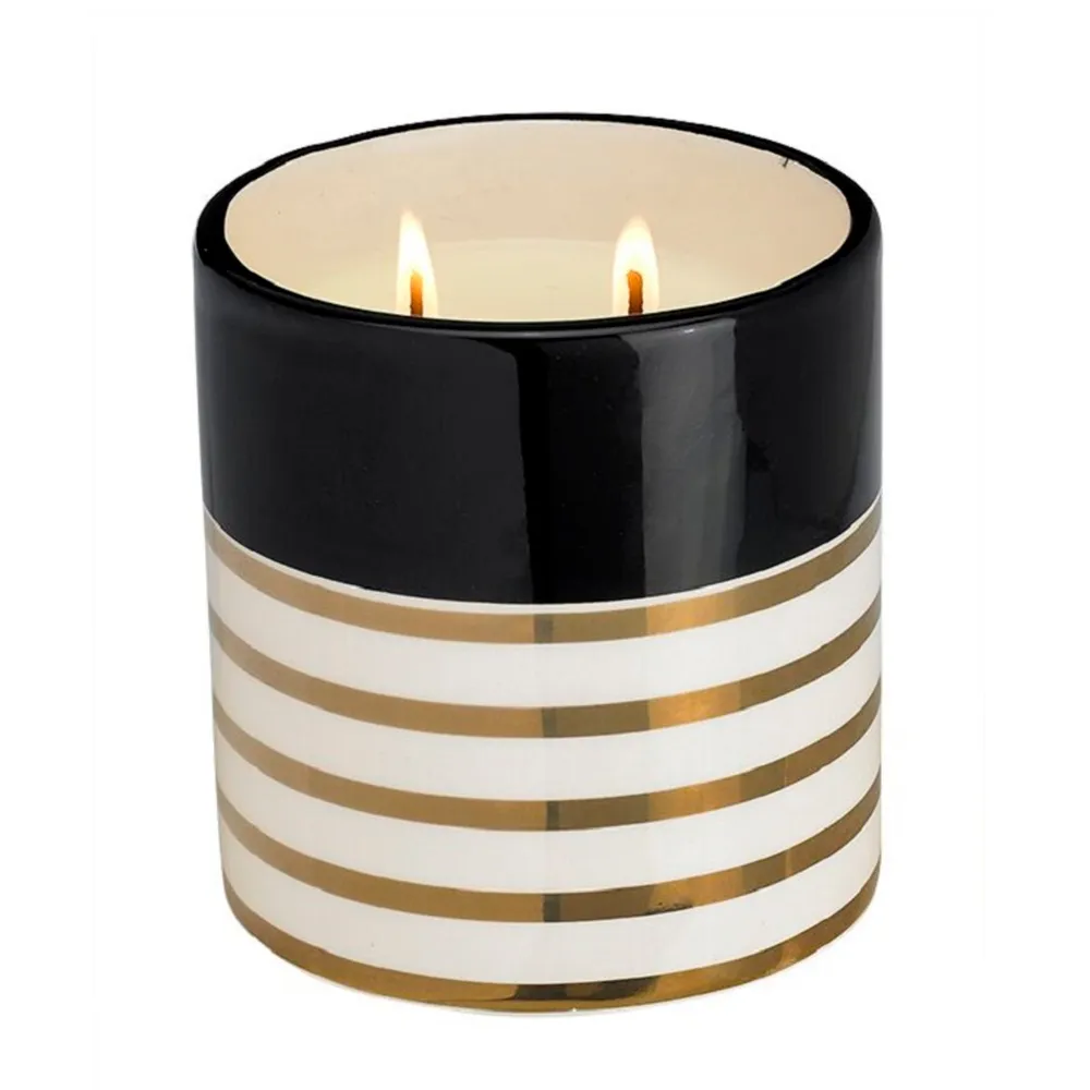 4″ Black and Gold Stripes Ceramic Soy Wax Blend Candle