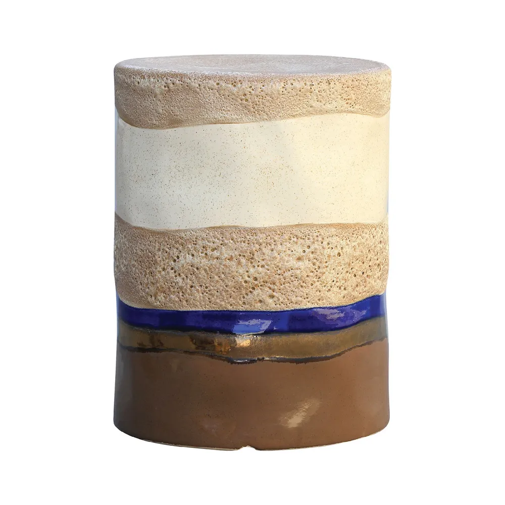 17″ Brown and Ivory Layered Design Mangan Stool