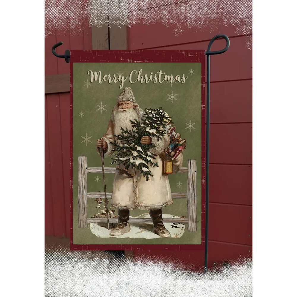 Green and White “Merry Christmas” Rectangular Garden Flag 18″ x 12″