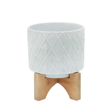Diamond Ceramic Standing Planter – 5.5″ – White
