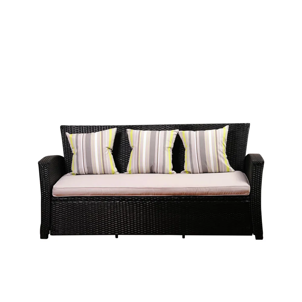 68″ Black Staffordshire Wicker Patio Sofa – Gray Cushions