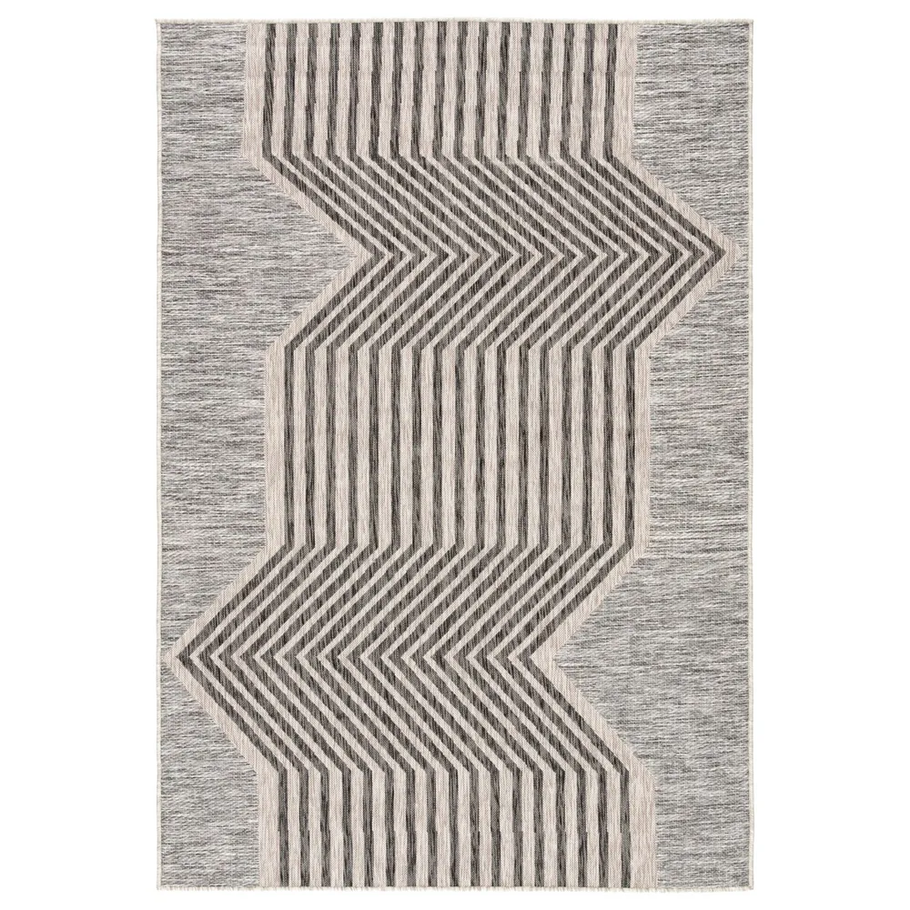 2′ x 3.5′ Gray and Ivory Geometric Rectangular Outdoor Area Throw Rug