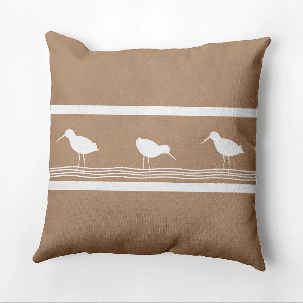 18″ x 18″ Brown and White Birdwalk Outdoor Throw Pillow