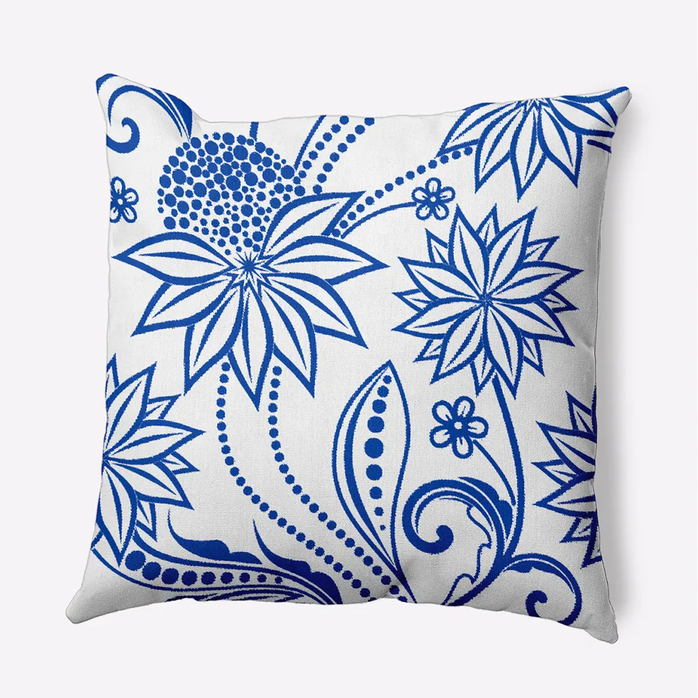 18″ x 18″ White and Blue Ella Outdoor Throw Pillow