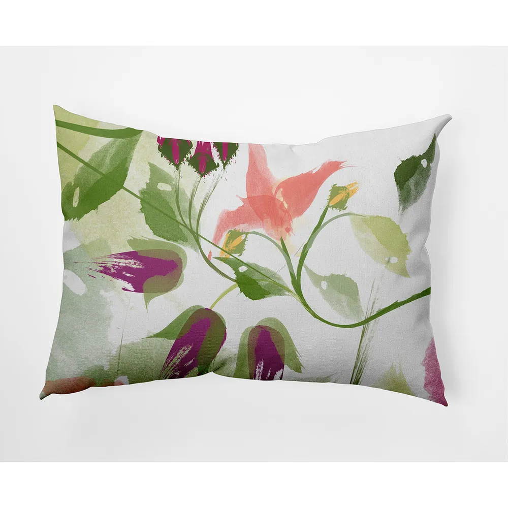 14″ x 20″ Green and White Windy Bloom Rectangular Outdoor Throw Pillow