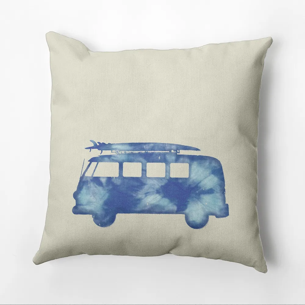 18″ x 18″ White and Blue Van Outdoor Throw Pillow