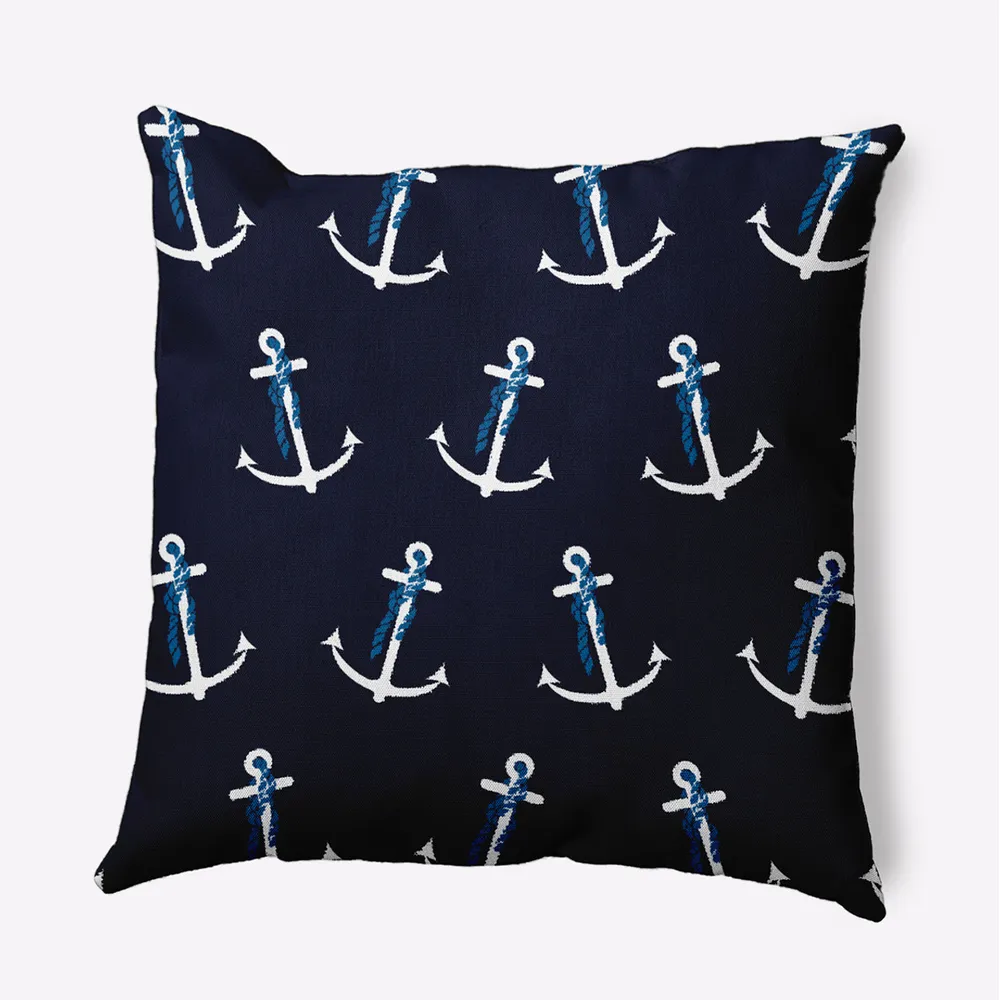 18″ x 18″ Blue and White Anchor Whimsy Square Outdoor Throw Pillow