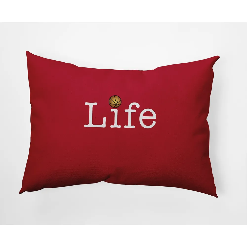 14″ x 20″ Red and White “Life” Rectangular Outdoor Throw Pillow
