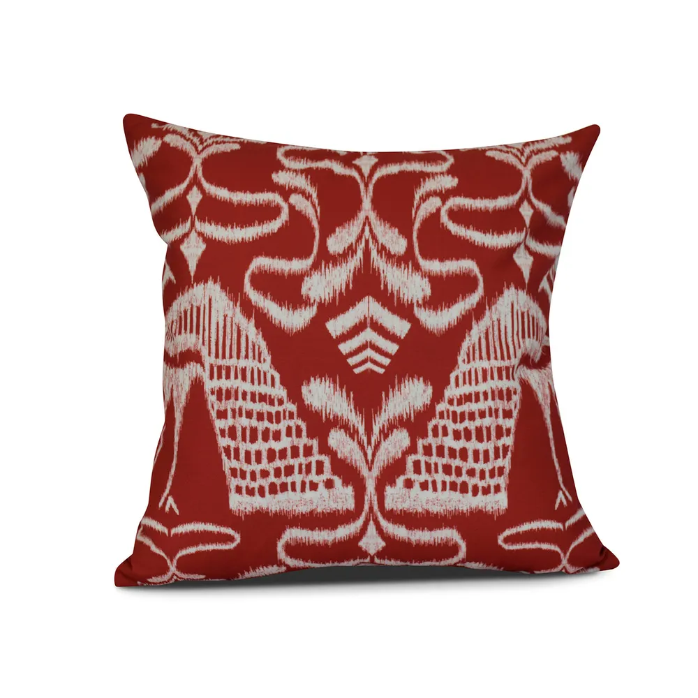 16″ x 16″ Red and White Crown Outdoor Throw Pillow