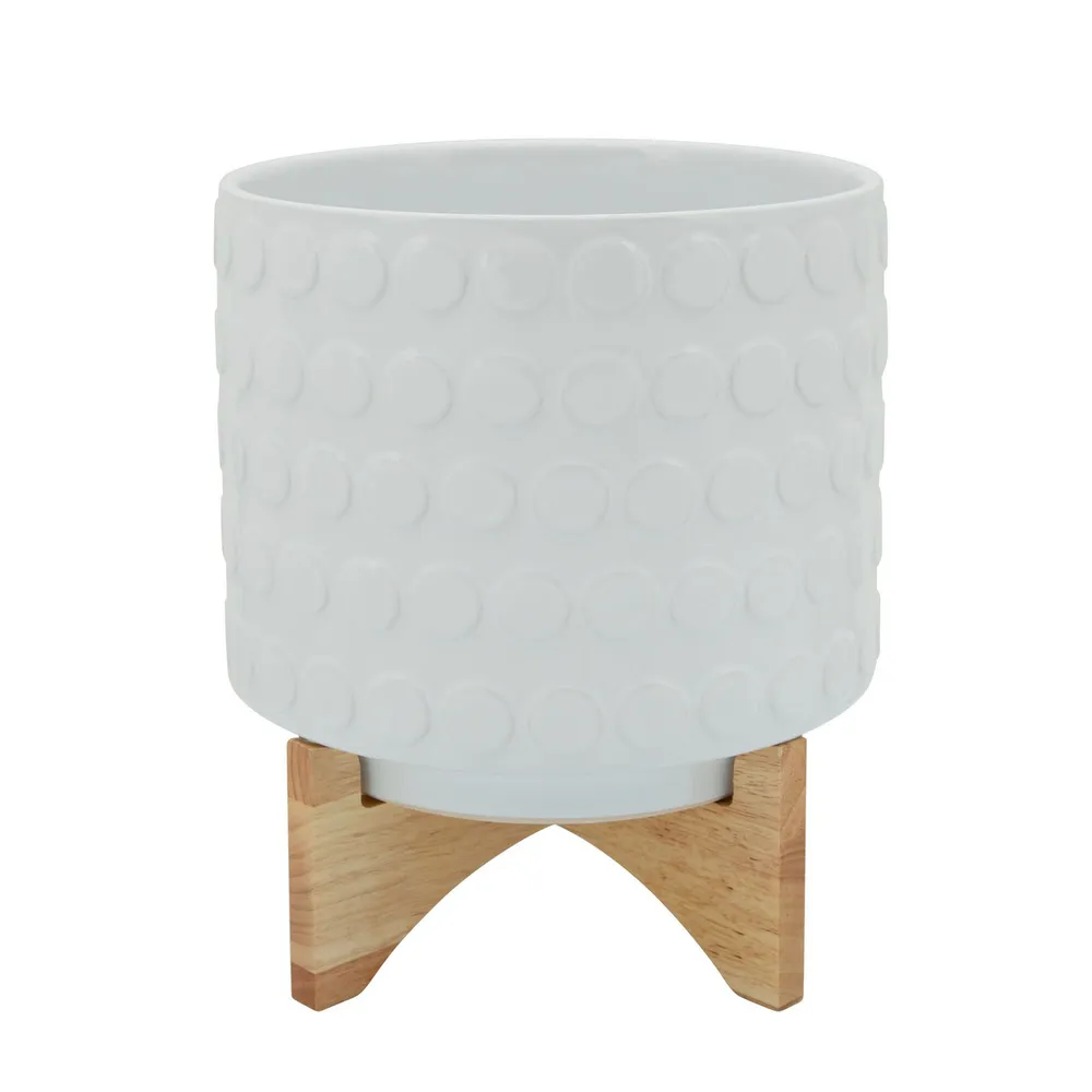 12″ White and Beige Ceramic Planter on Stand