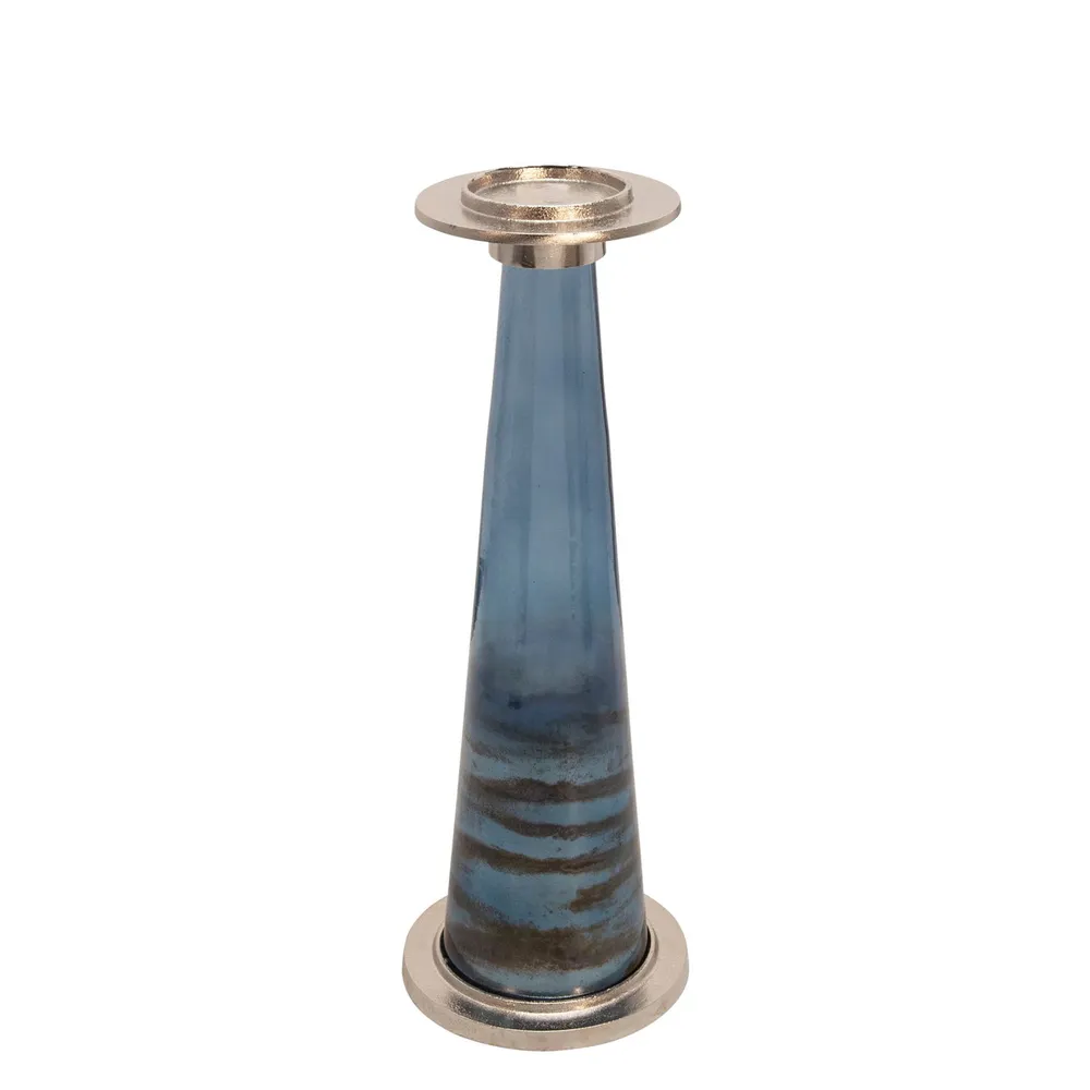 19″ Blue and Brown Glass Height Pillar Candle Holder
