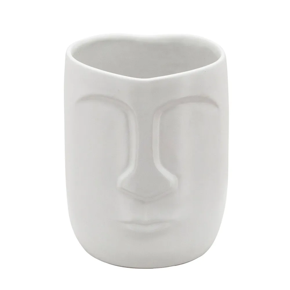 6″ White Ceramic Face Standing Planter