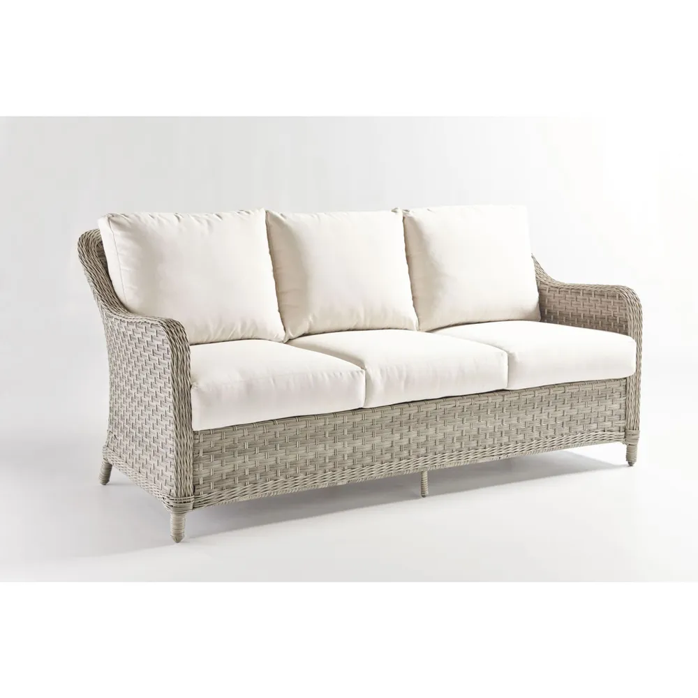 74.5″ Gray Synthetic Wicker Mayfair Sofa with Gray Cushion