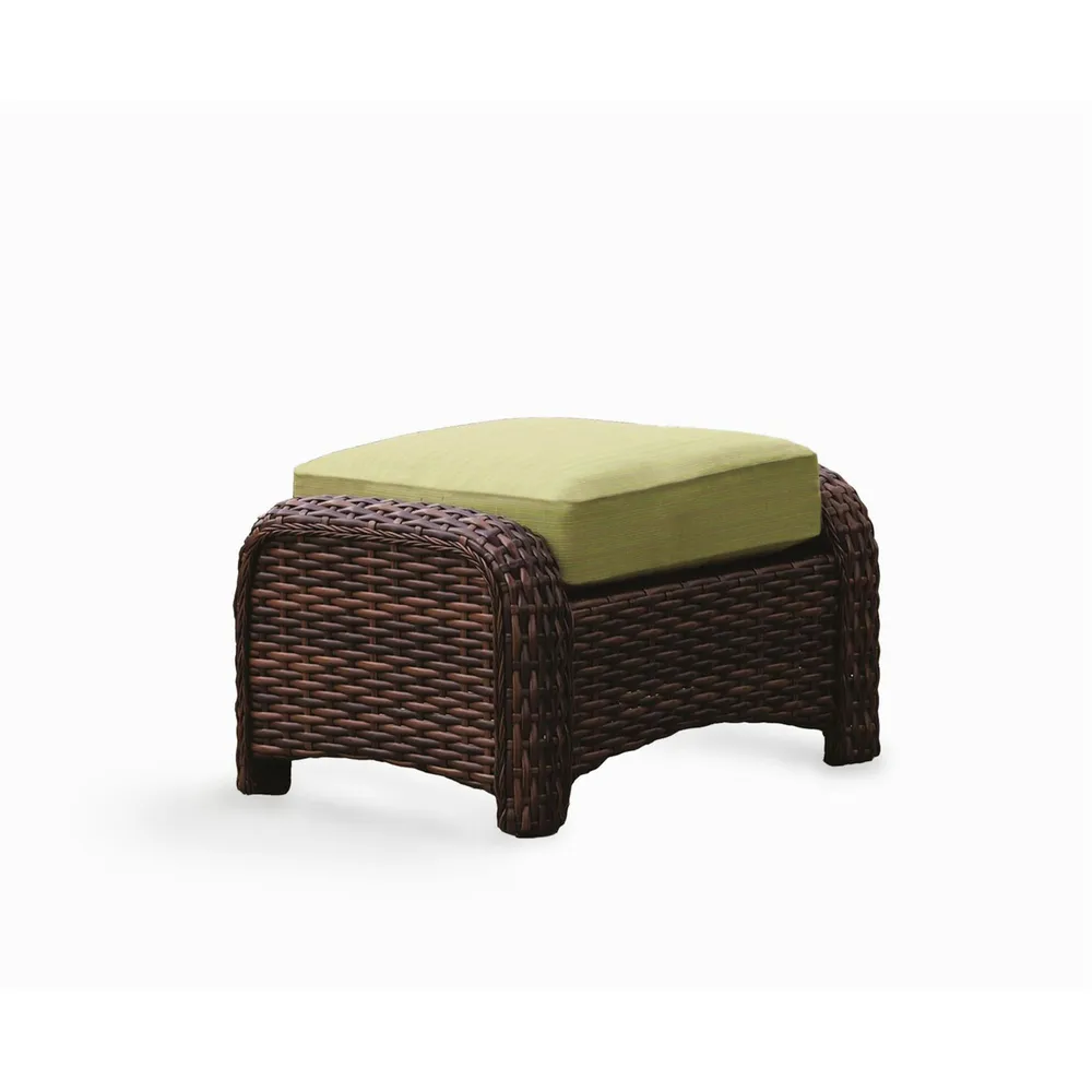 30.5″ Tobacco Brown Synthetic Wicker Ottoman with Gray Cushion