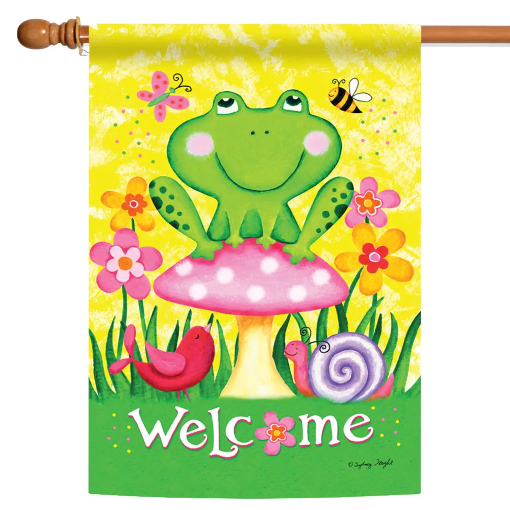 Green and Yellow Froggie With Friends Outdoor House Flag 28″ x 40″