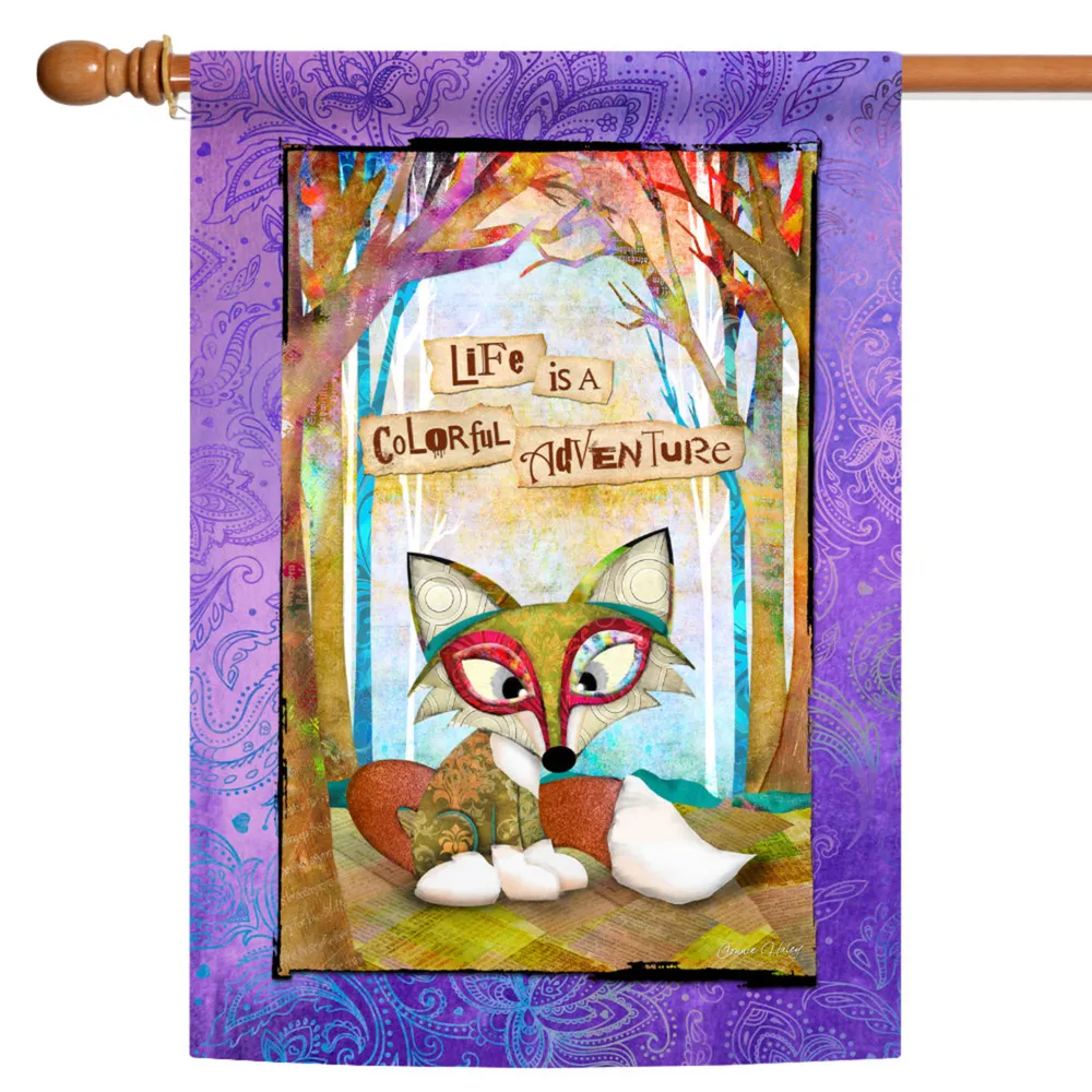Purple and Brown Adventure Fox Outdoor House Flag 40″ x 28″