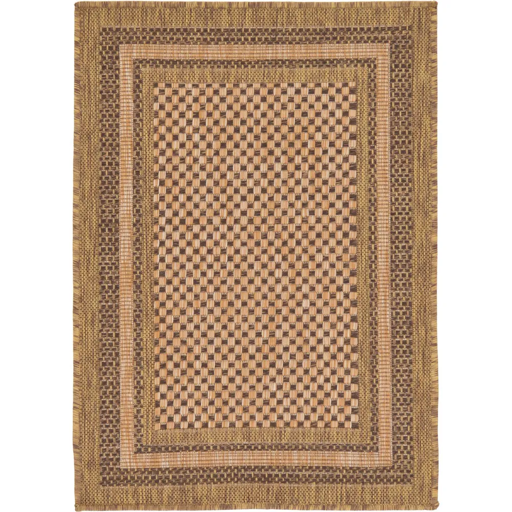 4′ x 6′ Brown and Ivory Checkered Rectangular Outdoor Area Throw Rug