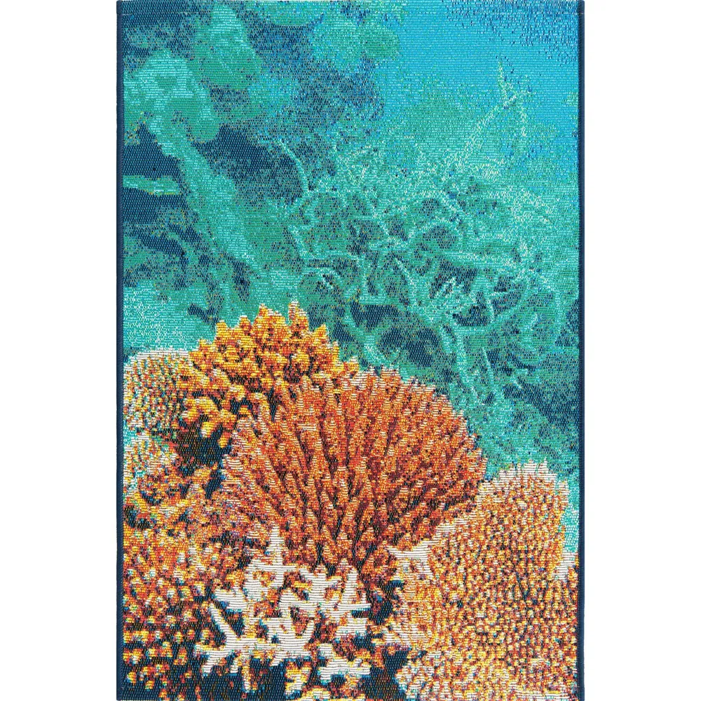 2′ x 3′ Blue and Brown Ocean Themed Rectangular Outdoor Area Throw Rug