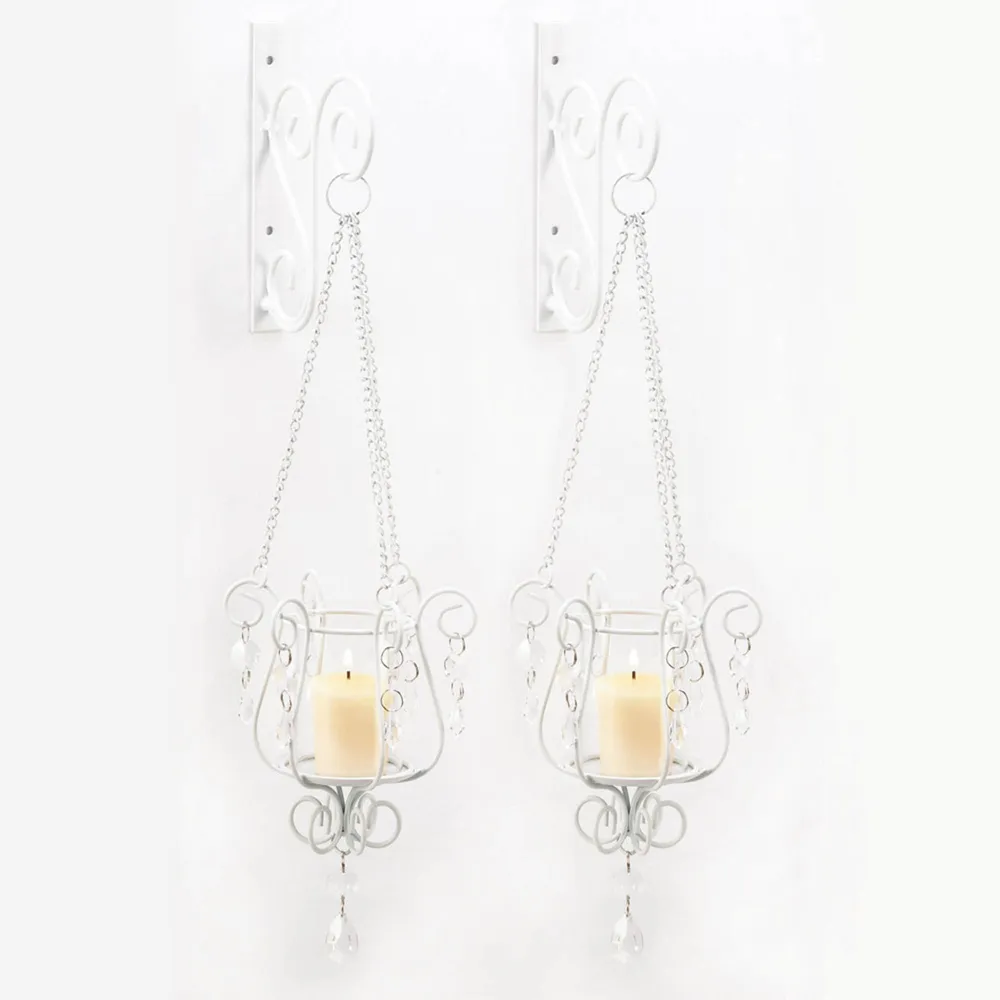 Pendant Candle Wall Sconces – 19.5″ – White – Set of 2