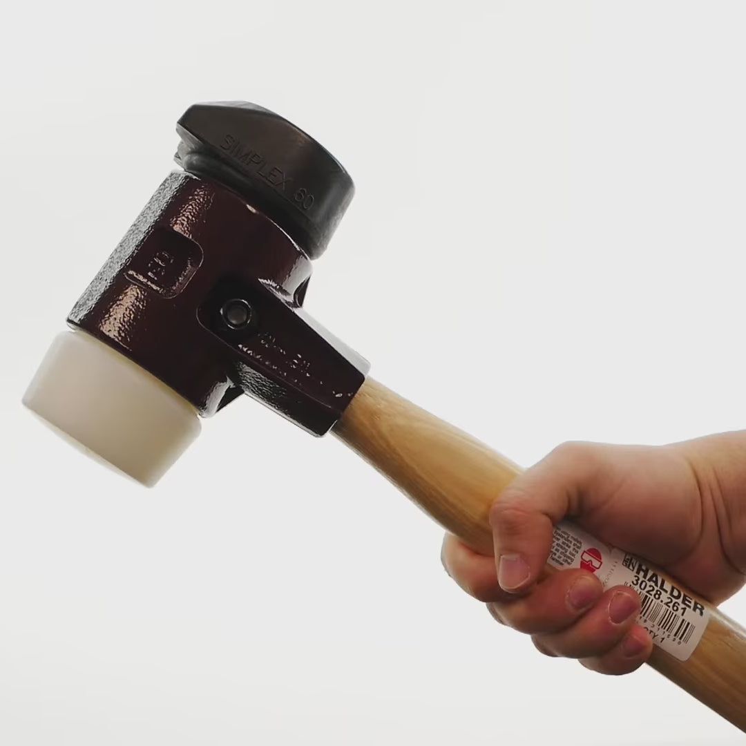 Halder Simplex Mallet with Nylon/STAND-UP Black Rubber Inserts and Cast Iron Housing, Long Handle, 2.36" / 67.02 oz.