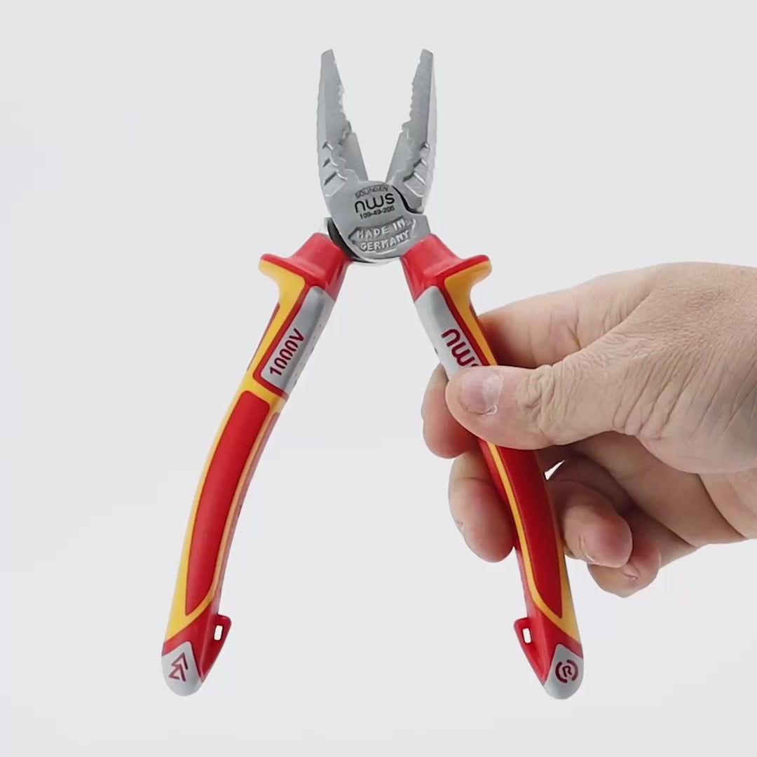 NWS 8" High Leverage Combination Pliers CombiMax VDE - Matte Chromium - SoftGripp, Tethered Attachment