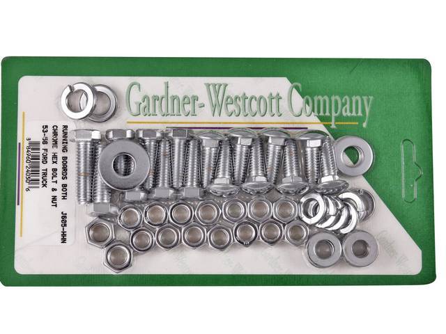 Bolt Kit, Running Boards, Chrome Hex Head Bolts with Hex Nuts