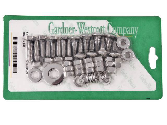 Bolt Kit, Running Boards, Polished Stainless Steel Hex Head Bolts with Hex Nuts