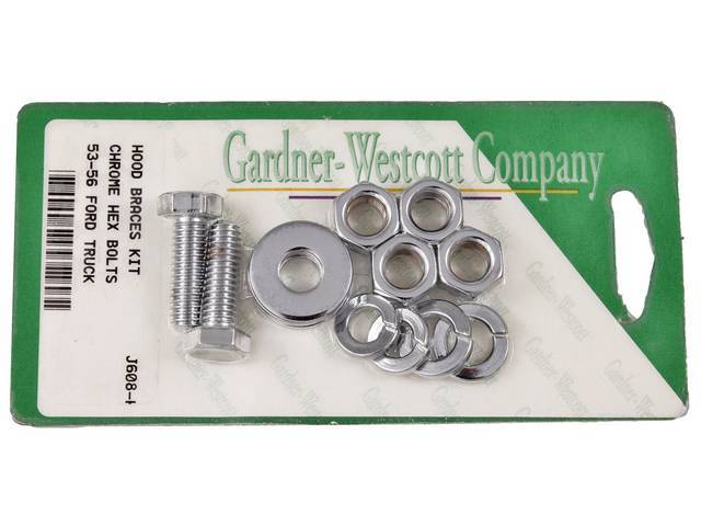 Bolt Kit, Hood Brace Brackets, Chrome Hex Head Bolts