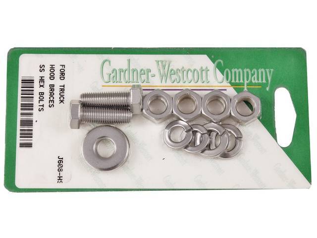 Bolt Kit, Hood Brace Brackets, Stainless Steel Hex Head Bolts