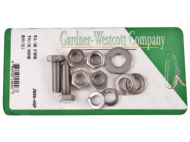 Bolt Kit, Hood Brace Brackets, Polished Stainless Steel Hex Head Bolts