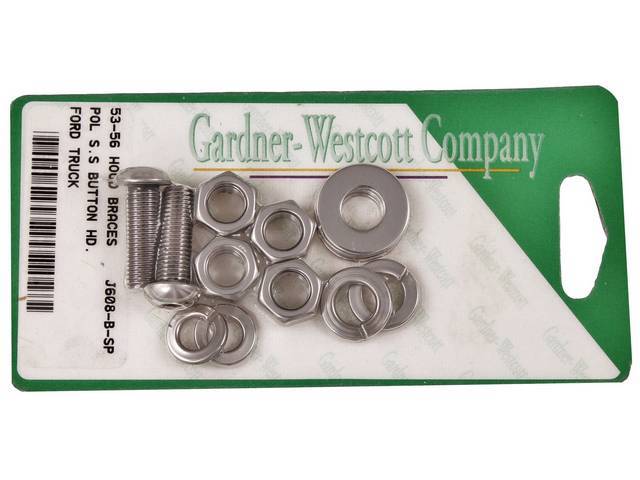 Bolt Kit, Hood Brace Brackets, Polished Stainless Steel Button Head Bolts