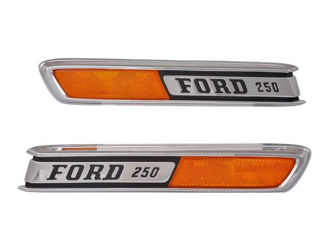 EMBLEMS, HOOD SIDE, “FORD 250”, REPRO, PAIR,EXCELLENT