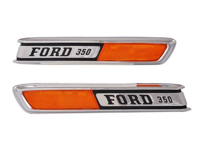 EMBLEMS, HOOD SIDE, “FORD 350”, REPRO, PAIR,EXCELLENT