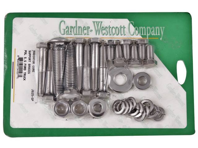 Radiator Support Brace Mounting Kit, Polished Stainless Steel Hex Head