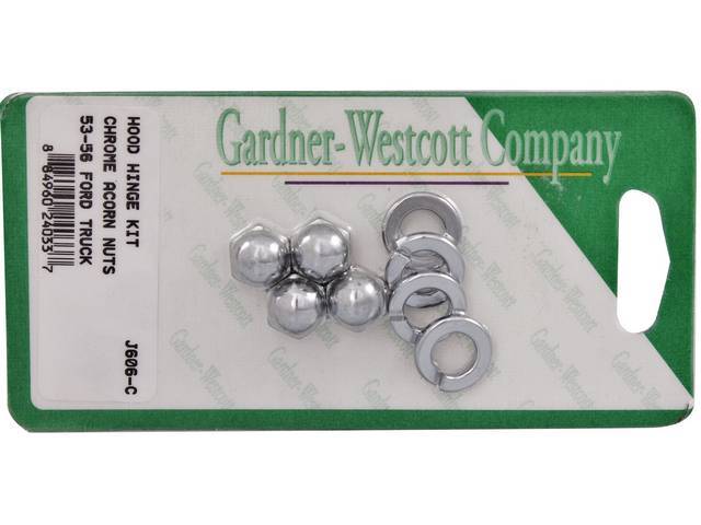 Hood Hinge Mounting Kit, Nuts Only, Chrome Hex Nuts
