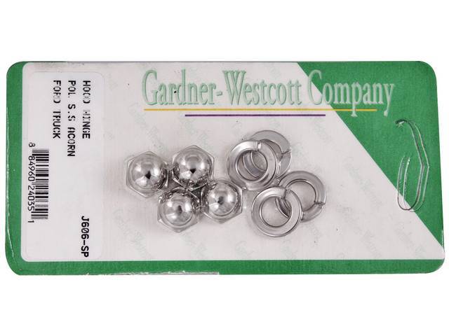Hood Hinge Mounting Kit, Nuts Only, Polished Stainless Steel Hex Nuts