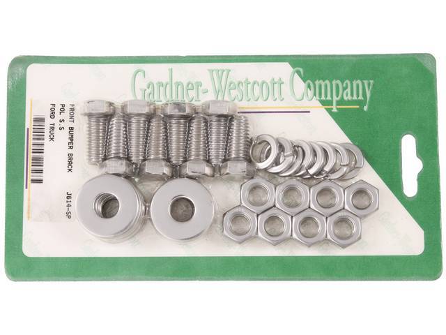 Front Bumper Bracket Nut Kit, Polished Stainless Steel Hex Head Nuts