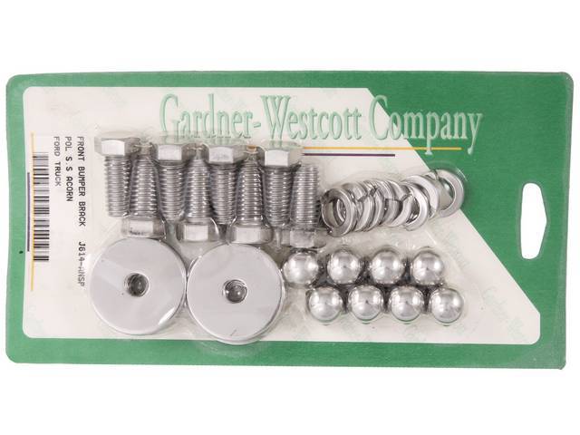 Front Bumper Bracket Nut Kit, Polished Stainless Steel Acorn Nuts