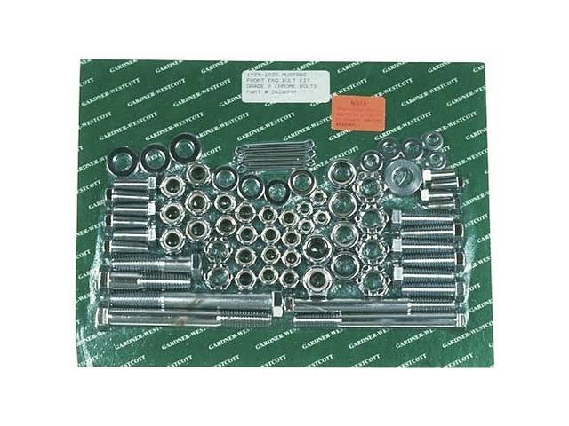 Front End Bolt Kit, Mustang II, Chrome Hex Head Bolts, Grade 8